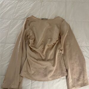 Boohoo Beige Long Sleeve Blouse